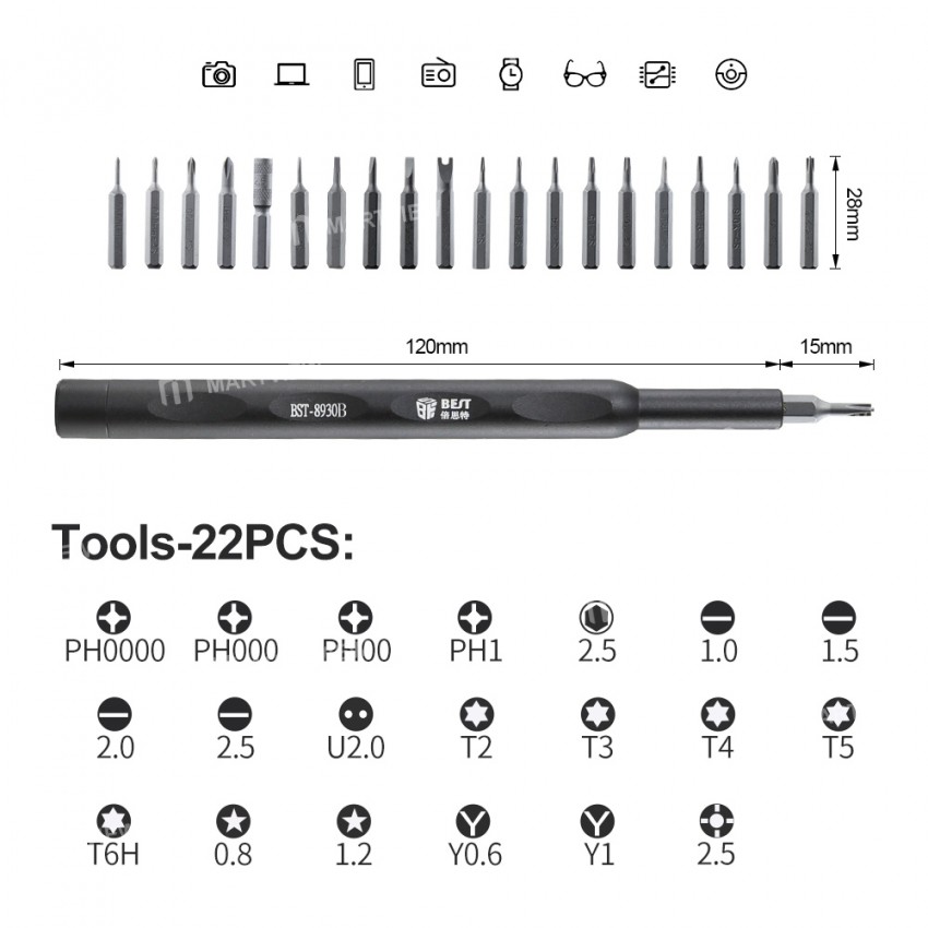 BEST BST-8930B 22in1 Precision Magnetic Screwdriver Bits Set for Phone MacBook Mobile Phone Tablet P