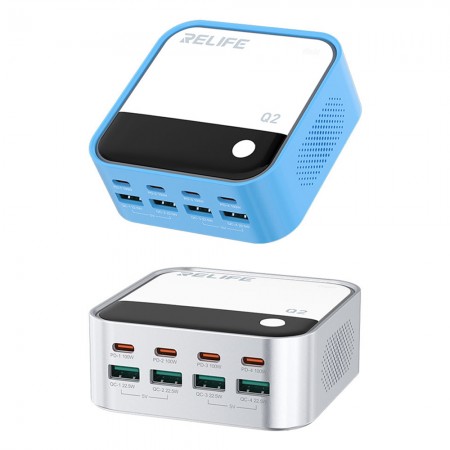 Relife Q2 120W 8-Ports Desktop Charger with PD100W Charging & RGB Atmosphere Lighting