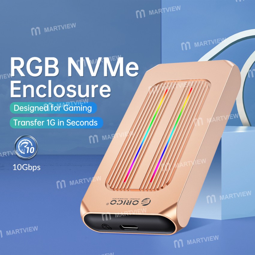 Orico M2R1 All Aluminum USB3.1 Gen2 RGB M2 NVMe SSD Enclosure for M2 NVMe SSD