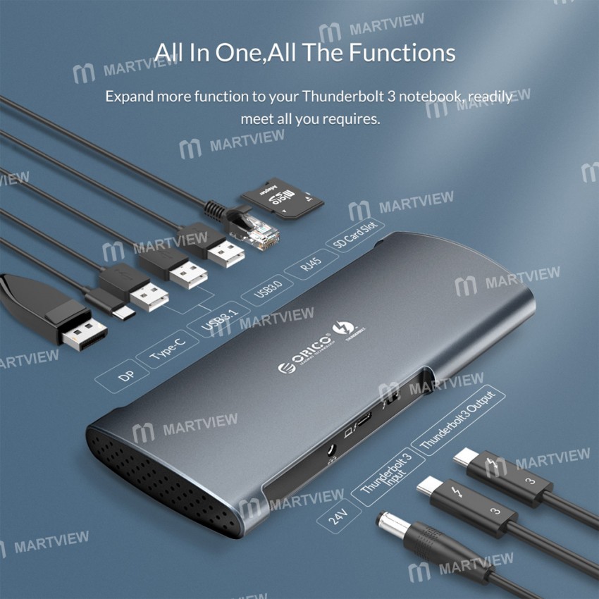 Orico TB3-S1 40Gbps USB Type-C to USB3.0 RJ45 Thunderbolt 3 Aluminum Alloy Docking Station