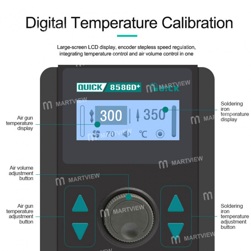 Quick 8586D+ 2-in-1 Soldering Iron Hot Air Gun Lead-free Smart Digital Display Rework Station