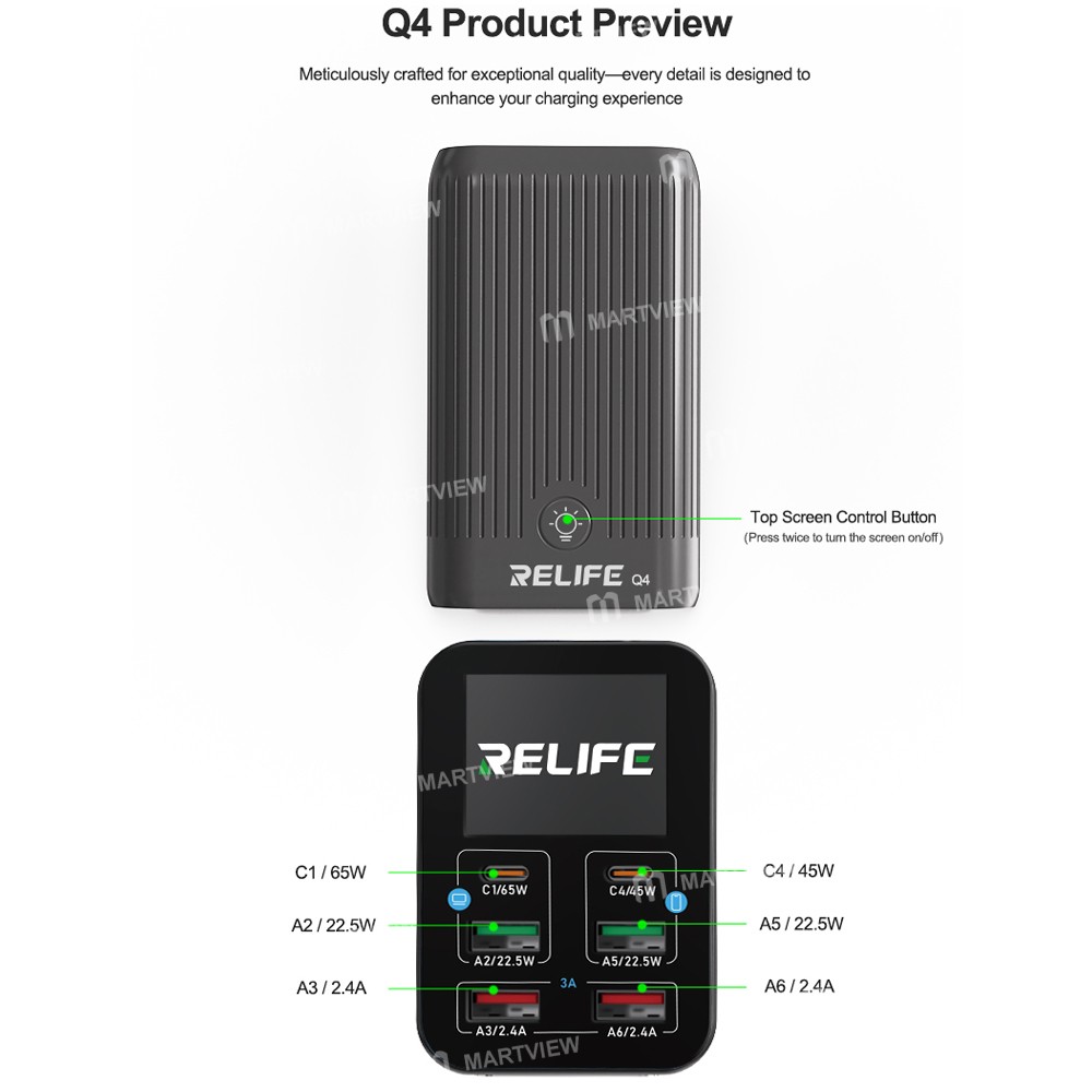 relife q4-72w-6-port-dual-pd-qc-smart-color-screen-fast-charger-with-smart-sleep-mode-14