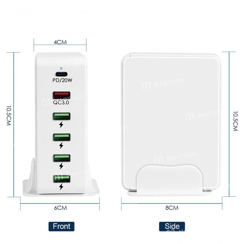 65w portable-6-port-pd30-qc30-desktop-usb-fast-charging-station-for-phone-tablet-headphone-6
