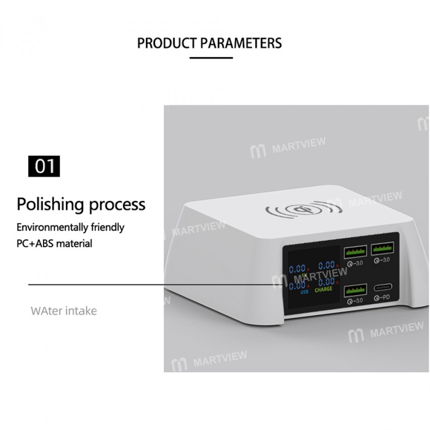 100W Multi-ports USBQC 3.0 Fast Charger Station with 15W Wireless Charger