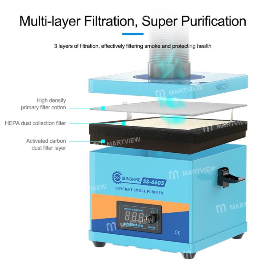 sunshine ss-6605-strong-suction-smoke-purifier-for-mobile-phone-pcb-welding-repair-9