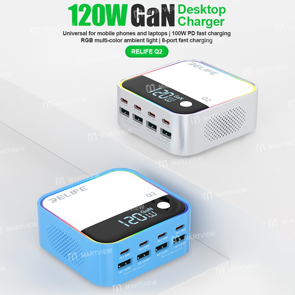 relife q2-120w-8-ports-desktop-charger-with-pd100w-charging-rgb-atmosphere-lighting-6