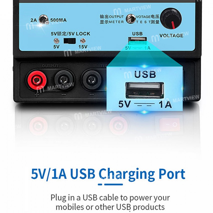Sunshine P-1502TA 15V 2A Portable LED Digital Display DC Regulated Power Supply with USB Ports