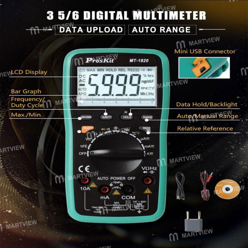 Pro'skit MT-1820 3 5 / 6 Dual Display Multi-function Anti-Burning Digital Multimeter with USB Connec