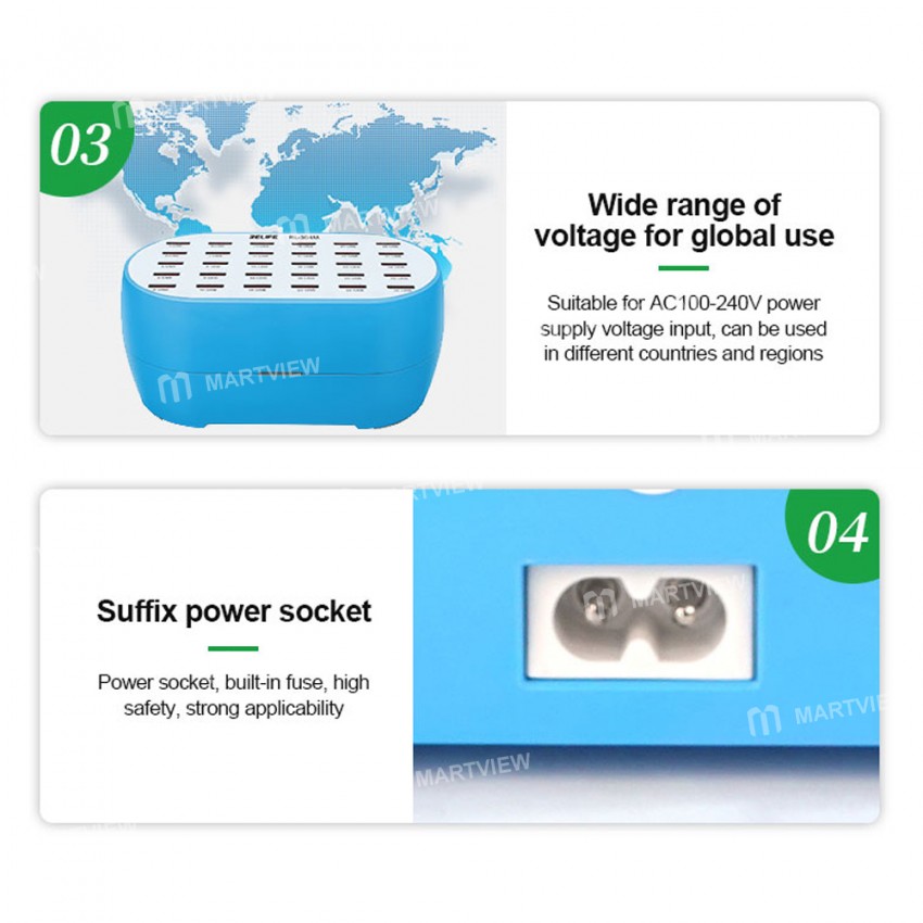 Relife RL-304M 160W High Power 30-Ports Smart USB Charger Supports for Mobile Phone Tablet