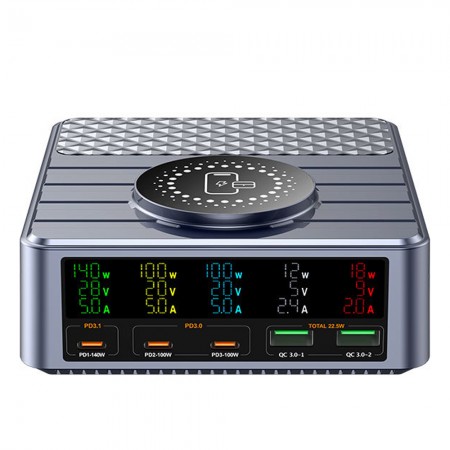 WLX-F2 260W Smart Display Desktop PD3.1 Fast Charging Station with 15W Magnetic Wireless Charging