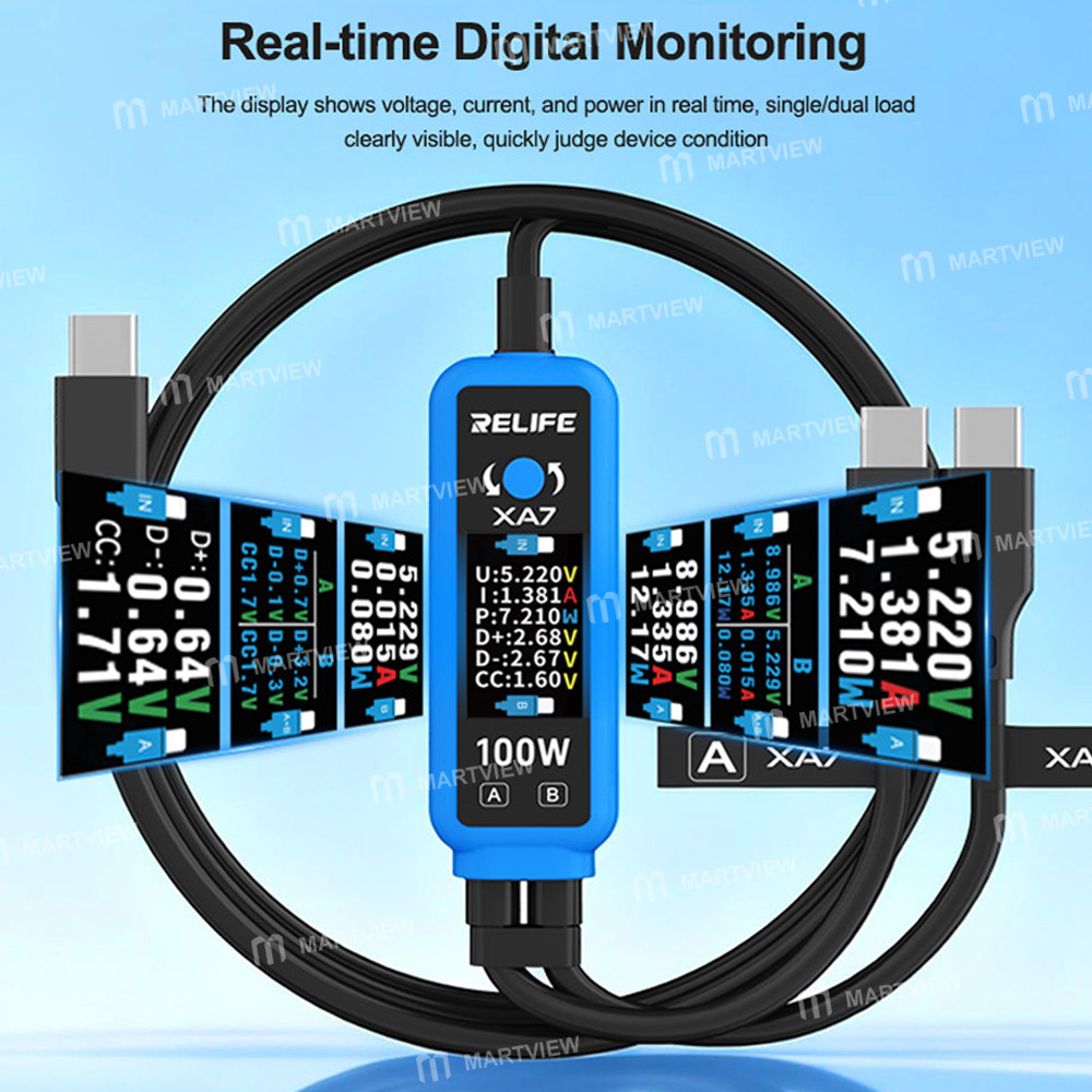 relife xa7-100w-type-c-digital-display-1-to-2-fast-charging-cable-for-iphone-android-7