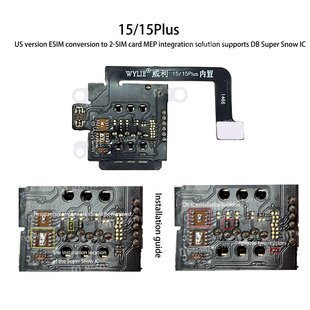 wylie e-sim-conversion-to-2-sim-card-mep-integration-solution-supports-supersnow-db-ic-for-iphone-15