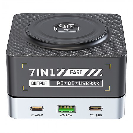 WLX-R8C 7-in-1 80W Multi-Function PD+QC+USB Desk Charging Station with 15W Wireless Charging