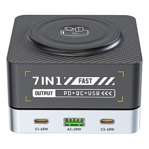WLX-R8C 7-in-1 80W Multi-Function PD+QC+USB Desk Charging Station with 15W Wireless Charging