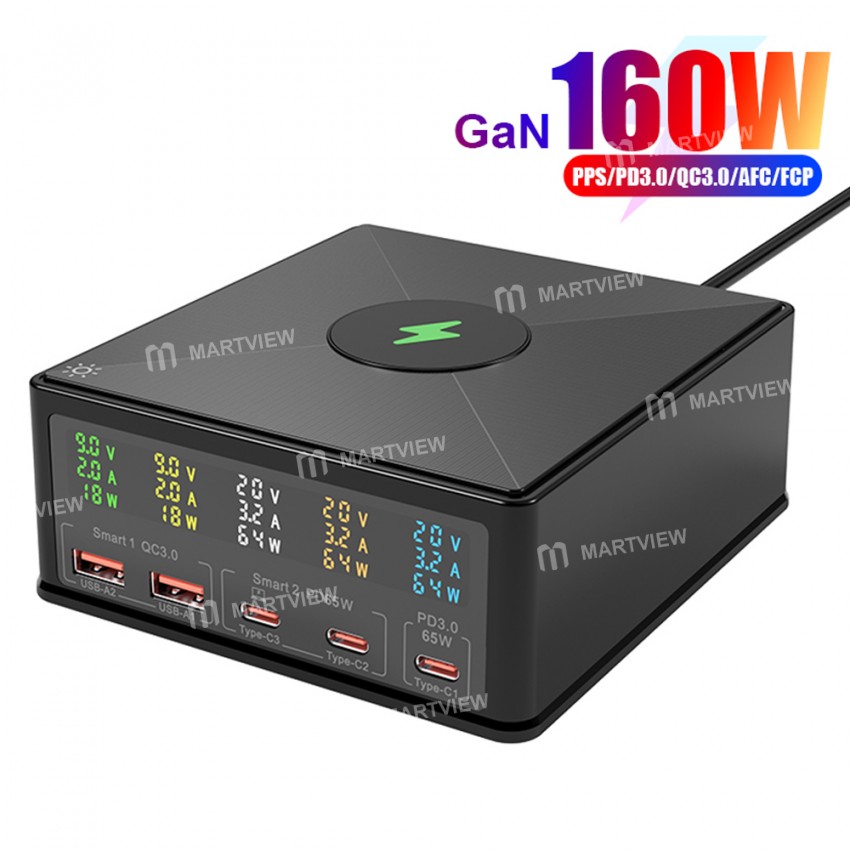160w gan-5-port-usb-fast-charging-station-with-15w-wireless-pd-65w-charging-1