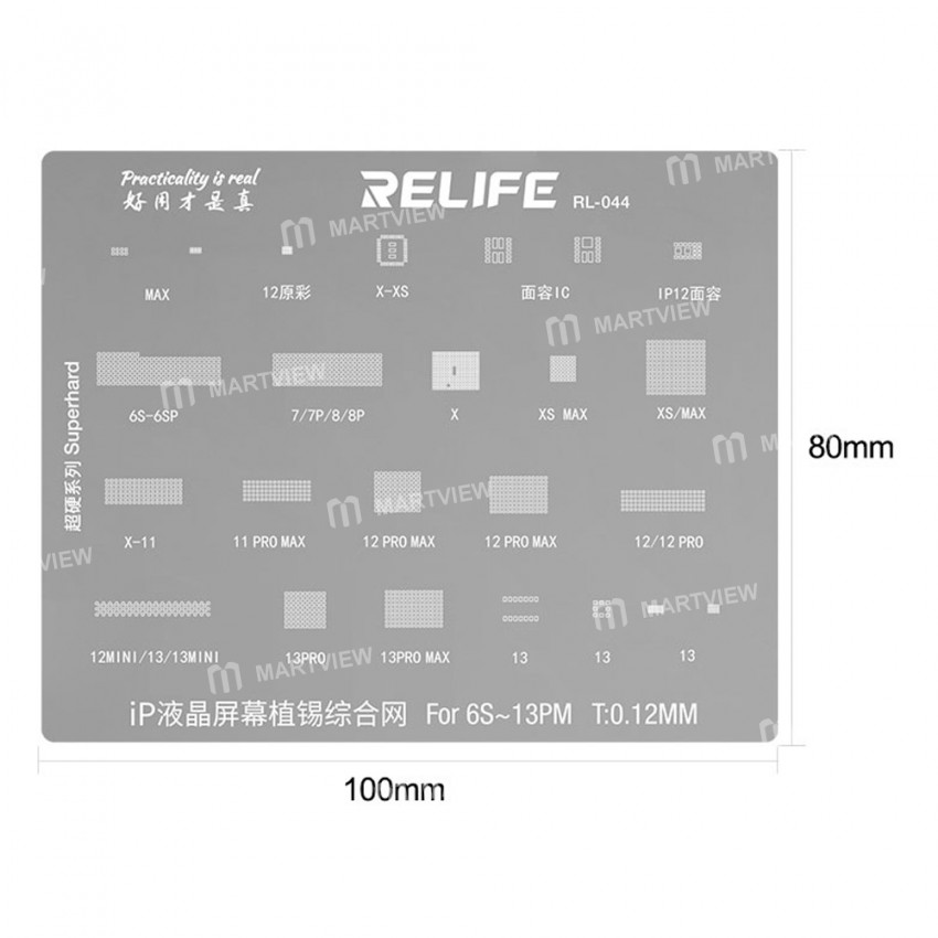 Relife RL-044 4-in-1 IP LCD Screen IC Tin Planting & Flex Cable Protection Repair Steel Stencil Set
