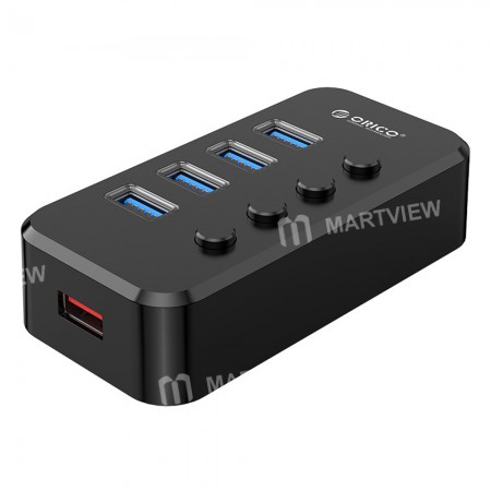 Orico SWU3-4A 4-Port High-speed USB 3.0 Split Control Hub With Power Adapter Support BC1.2 Charging
