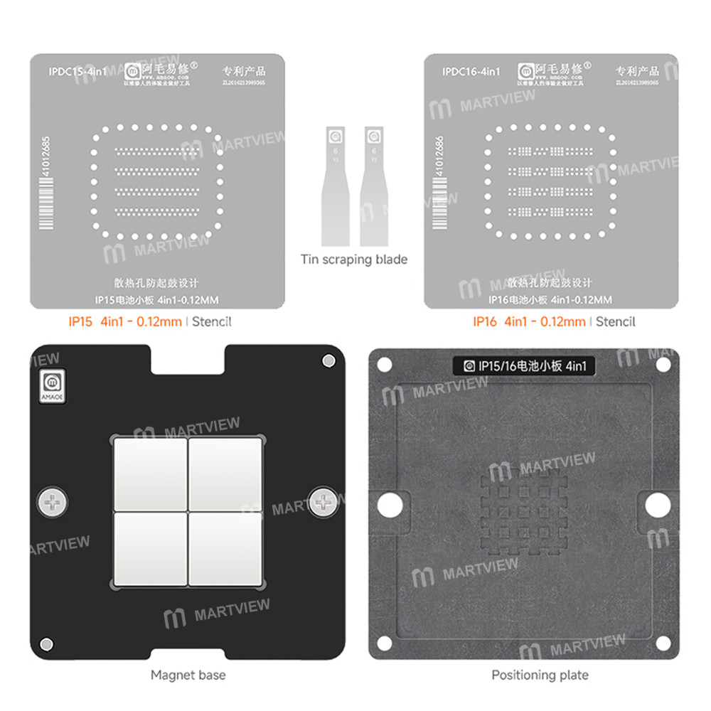 amaoe 4-in-1-iphone-battery-board-bga-reballing-stencil-tin-plating-platform-for-iphone-15-16-series