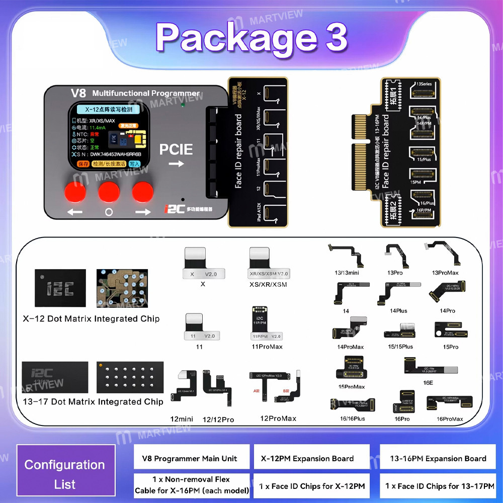 i2c v8-dot-matrix-smart-programmer-supports-face-dot-matrix-repair-for-iphone-x-to-17pm-18