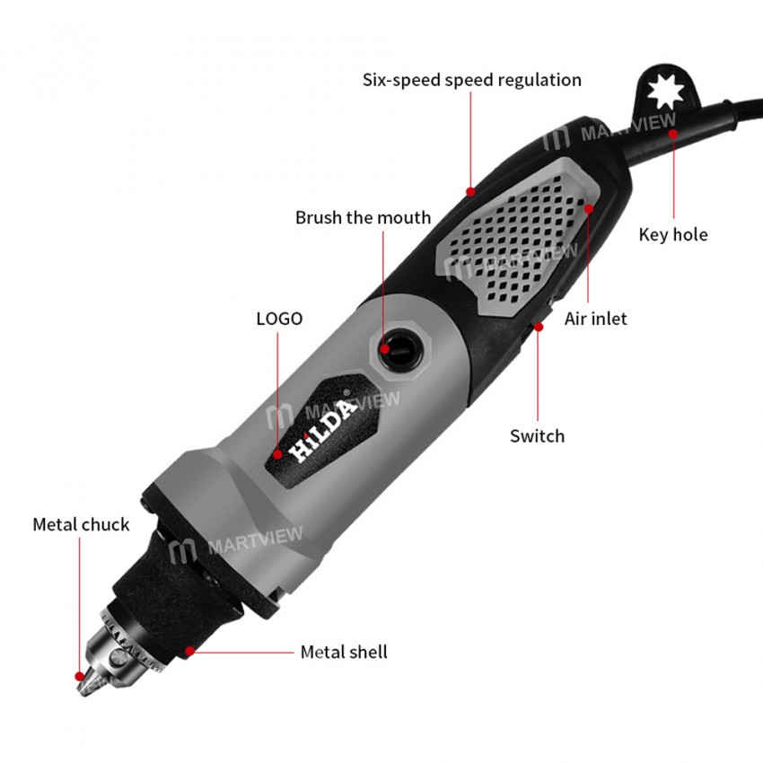 HiLDA 220V 450W 6 Position Variable Speed Mini Electric Drill