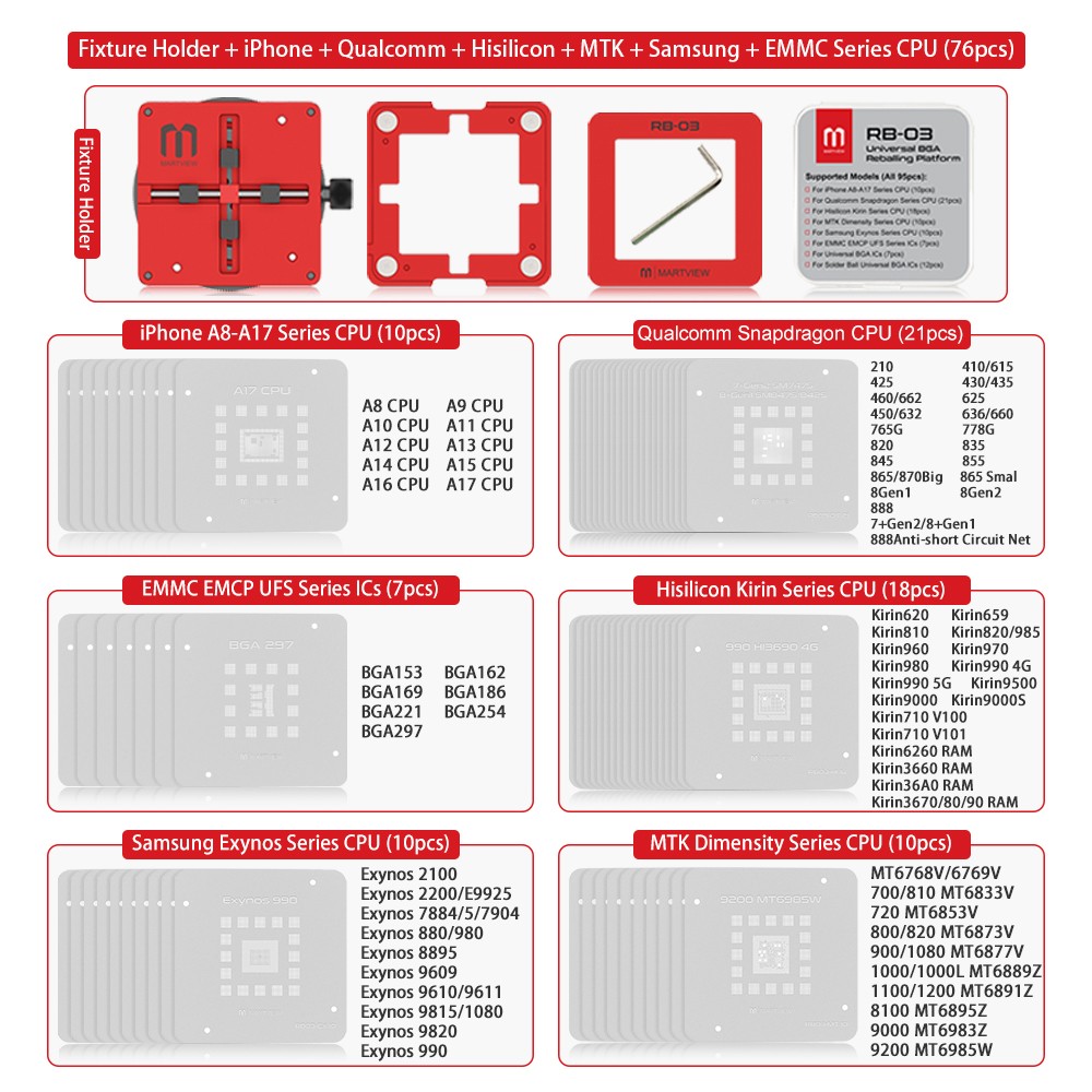fixture holder-iphone--qualcomm--hisilicon--mtk--samsung--emmc-series-cpu-76pcs