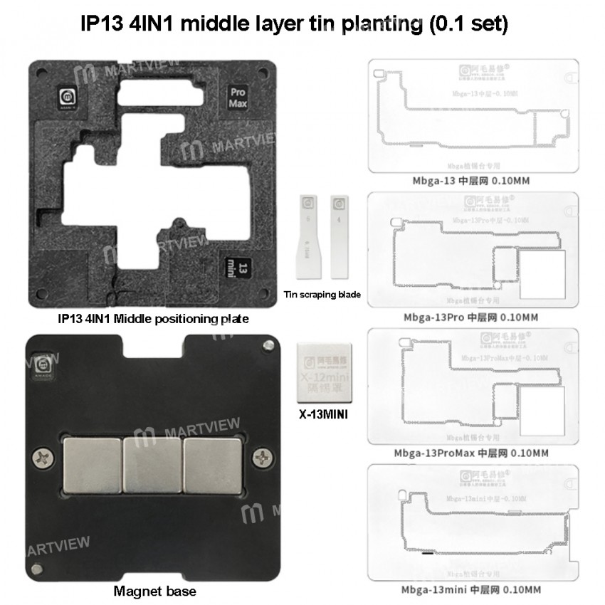 Amaoe IP13 4in1 CPU BGA Middle-level 0.12mm Steel Mesh Magnetic Tin Planting Positioning Platform Fo