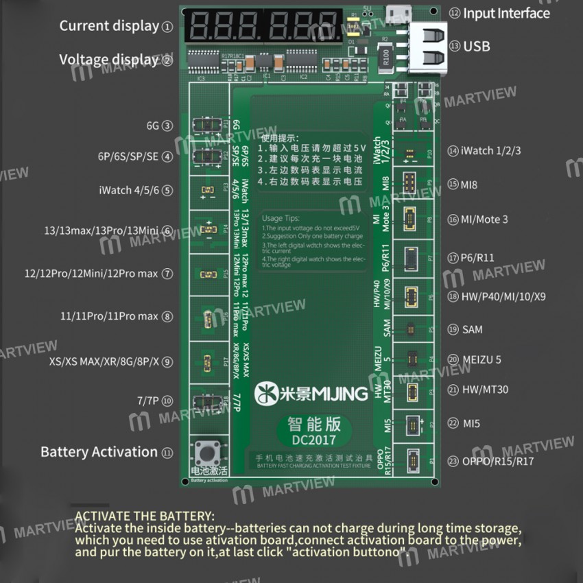 Mijing DC2017 Battery Charging Activation Plate Support iPhone 6-13Pro / Android Phone / iWatch