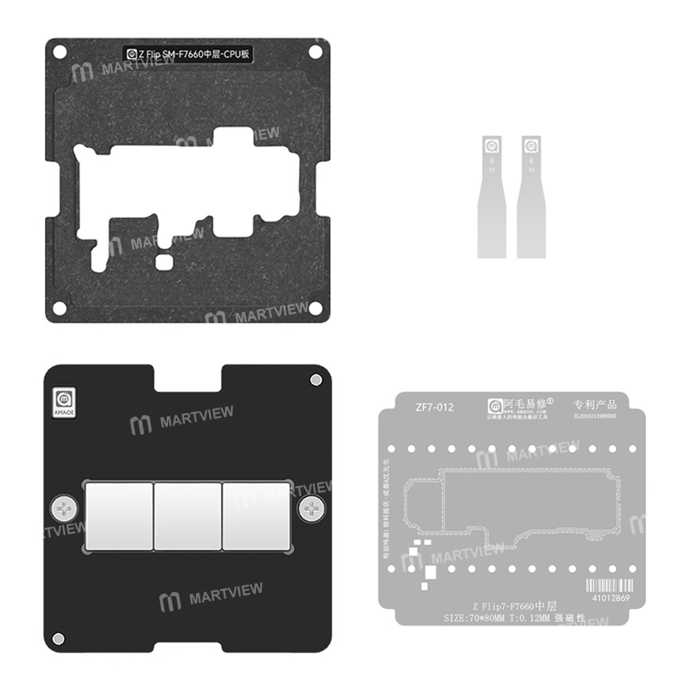 amaoe 012mm-middle-layer-bga-reballing-stencil-tin-planting-platform-set-for-samsung-z-flip-7-f7660-