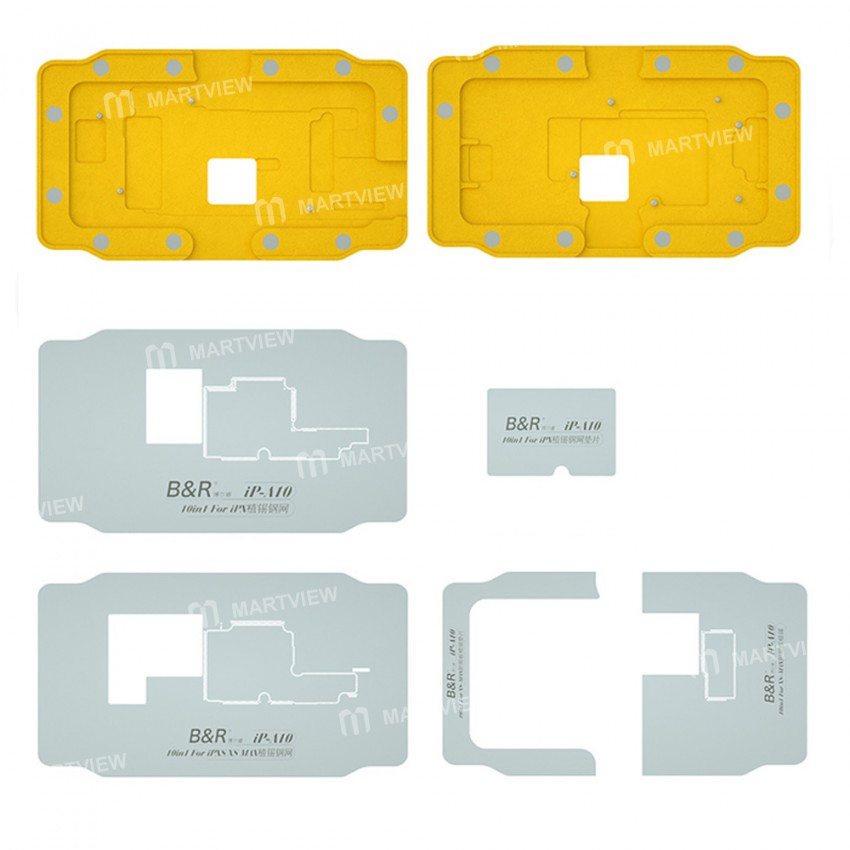 B&R IP-A10 10-in-1 Middle Layer Stencil Planting Tin Platform for iPhone X-12 Pro Max Motherboard