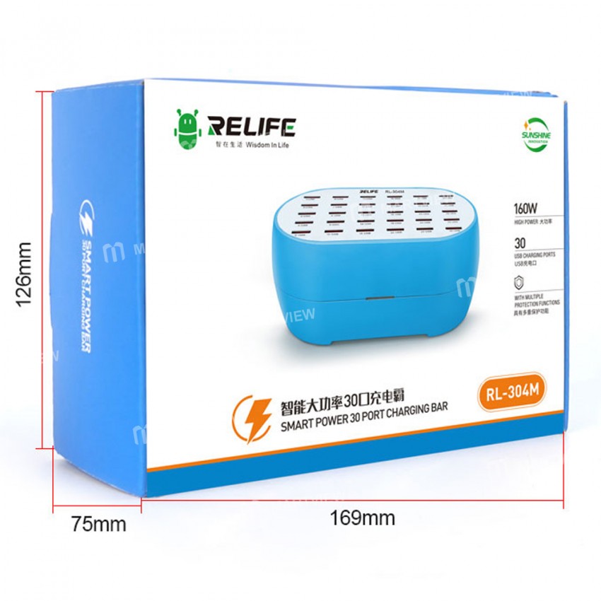 Relife RL-304M 160W High Power 30-Ports Smart USB Charger Supports for Mobile Phone Tablet