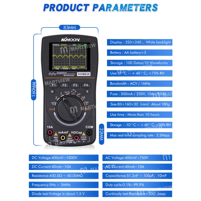 Kkmoon kkm828 2-in-1 Intelligent Graphical Oscilloscope Digital Multimeter with Color Screen for DIY
