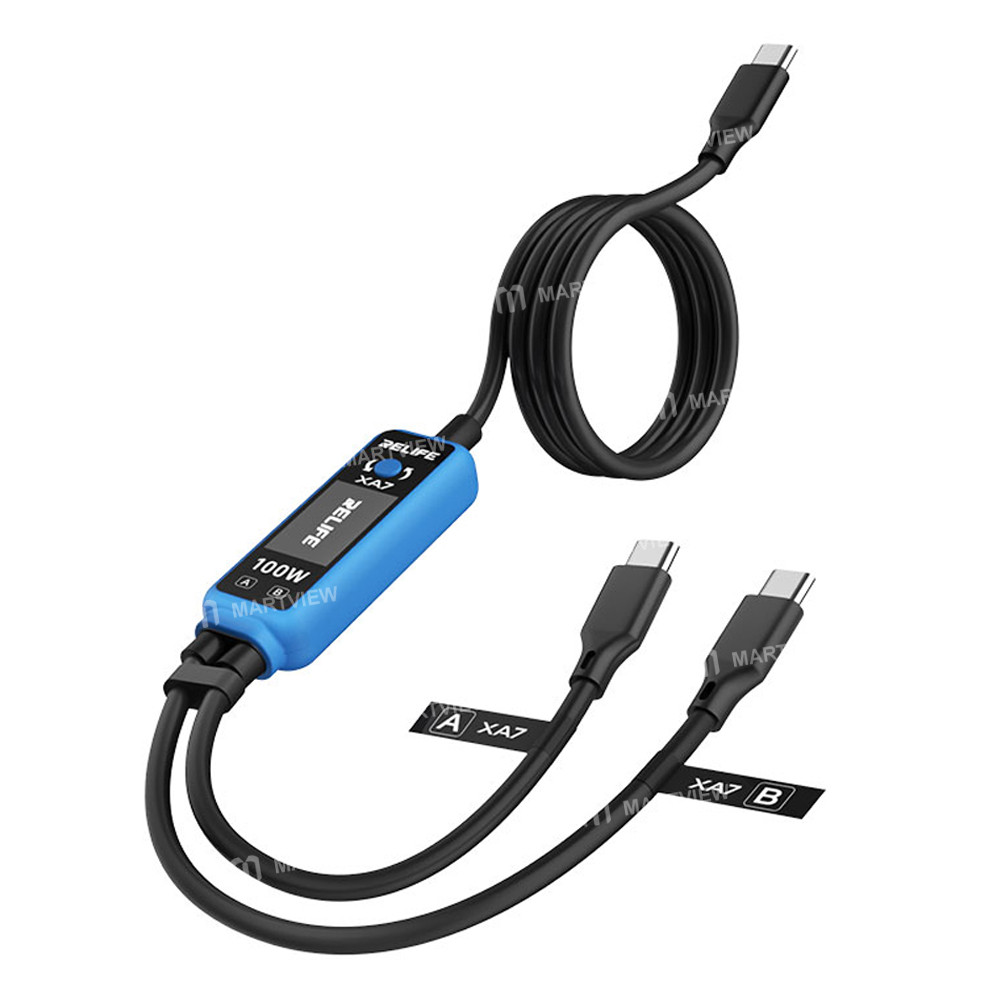 relife xa7-100w-type-c-digital-display-1-to-2-fast-charging-cable-for-iphone-android-1