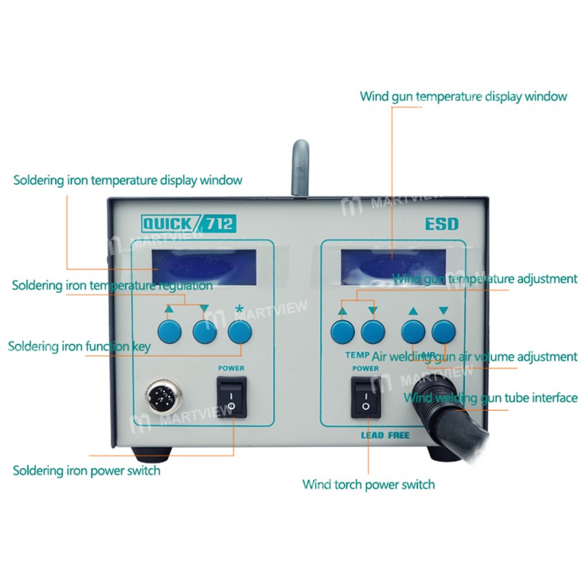 Quick 712 2in1 Hot Air Gun Soldering Rework Station 90W Dual Digital Display Temperature Adjustable