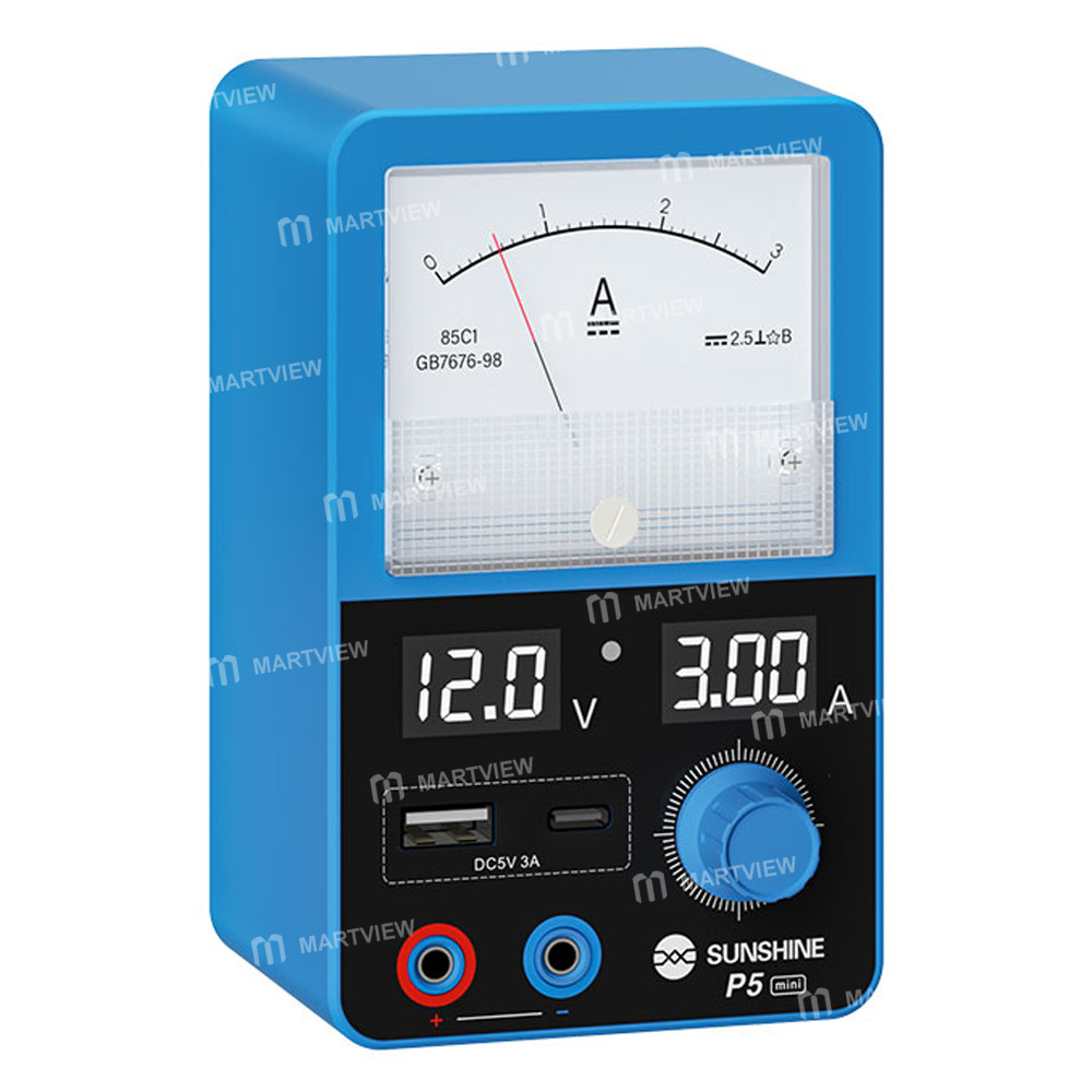 sunshine p5-mini-5v3a-dual-display-smart-power-supply-with-pointer-type-ammeter-1