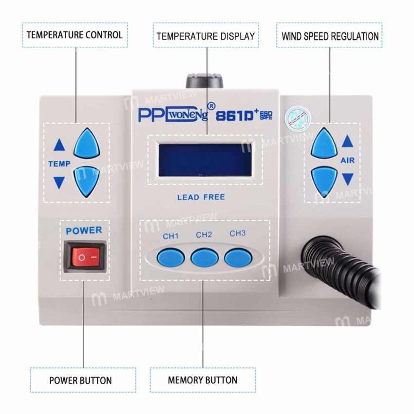 PPD 861D+ 861D Plus 1000W 110V 220V Lead-Free Hot Air Rework Station for Fix Phone Repair BGA Chip I