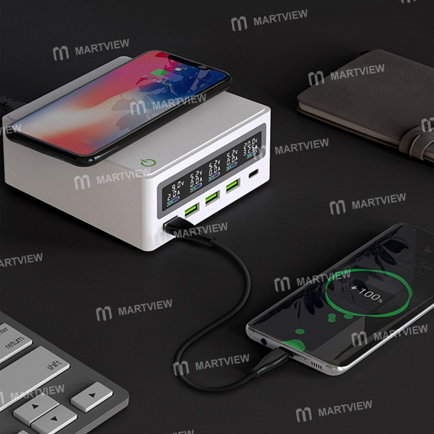 Multi-port QC3.0 USB 110W Type-C PD 65W Wireless Fast Charge Station