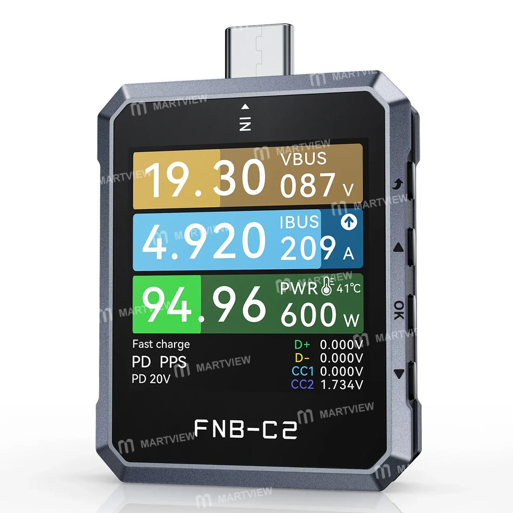 fnirsi fnb-c2-20-bit-high-precision-adc-4-50v-usb-pd-31-type-c-fast-charging-tester-supports-e-marke
