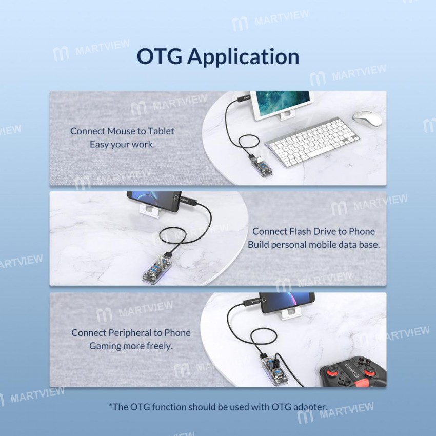 Orico Transparent Series 4 / 7 Port USB3.0 HUB with Dual Micro USB Power Interface Support OTG