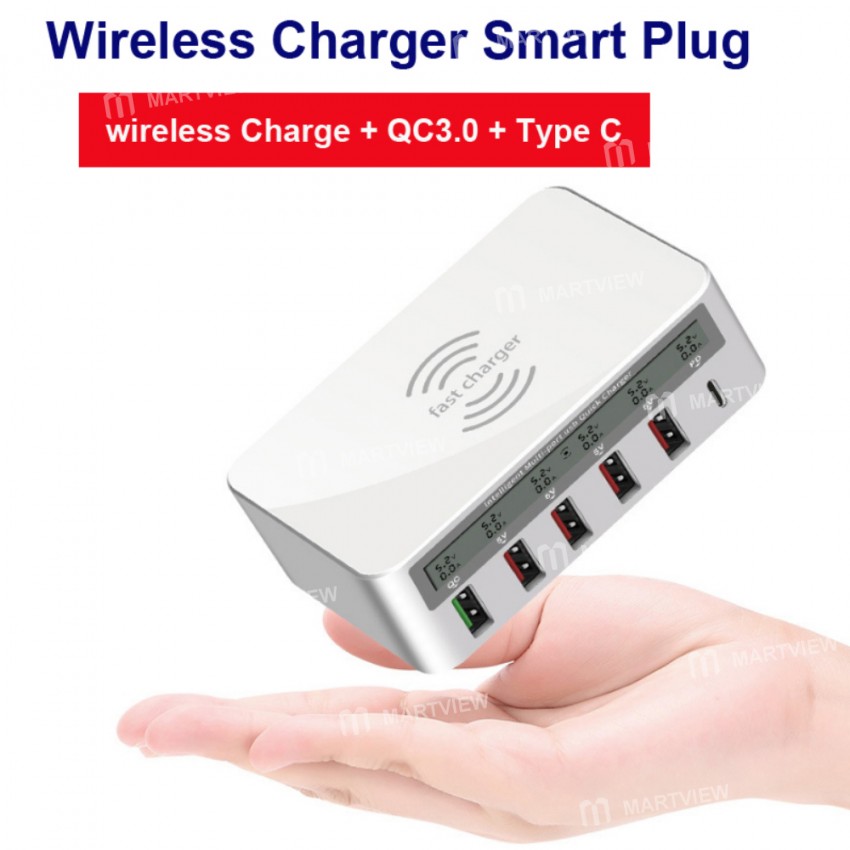 iLEPO 5-Port Smart LCD Fast Wireless Charger 100W QC3.0 USB Charger PD Quick Charge