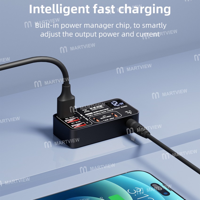 qianli k367h-7-port-extension-hub-with-p605s-60w-5-ports-digits-display-fast-charger-12
