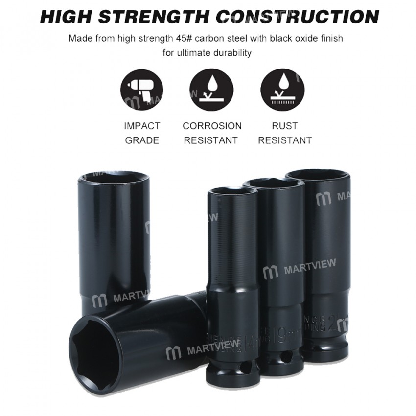 Electric Lengthened Hexagon Socket Set 1 / 2 Electrophoresis Black Manual Socket 10 Pieces