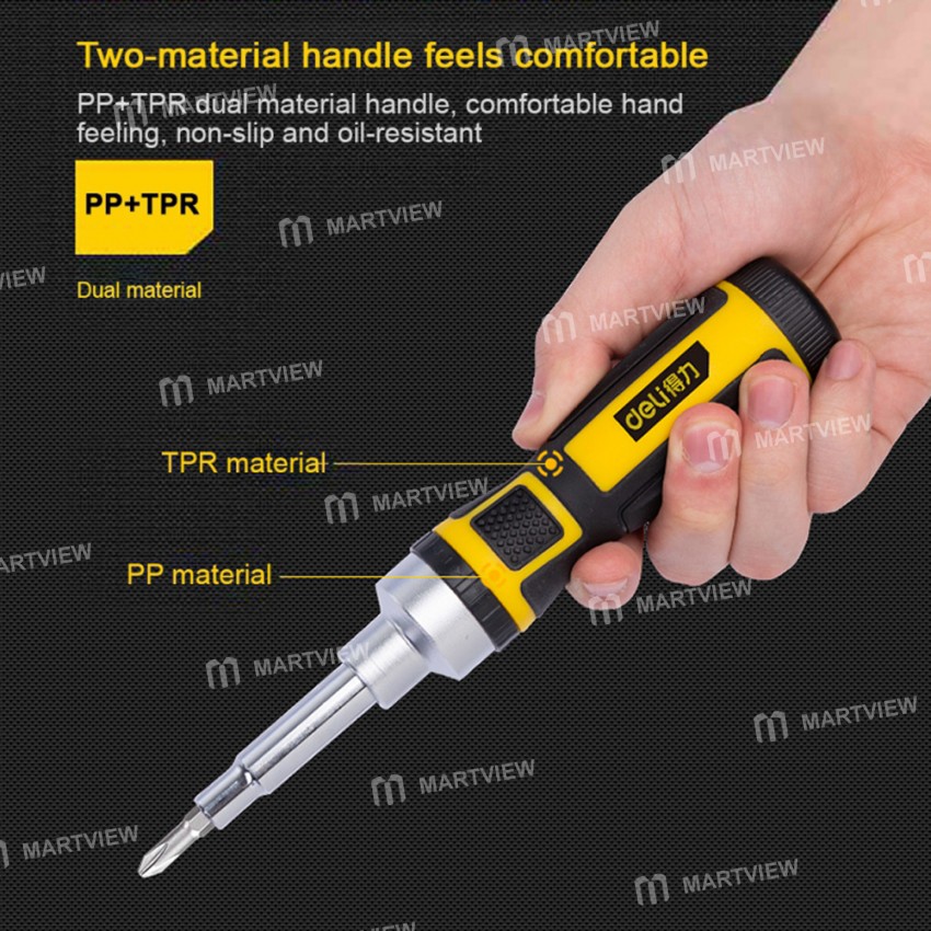 Deli DL260016 16-in-1 Three-Way Adjustable Chrome Vanadium Steel Ratchet Screwdriver
