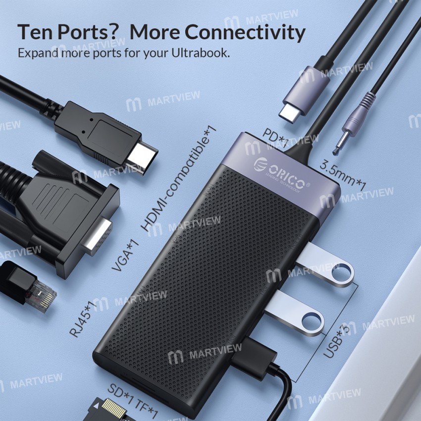 Orico MDK-10P 10-in-1 Type-C Multifunctional Docking Station Compatible HDMI / VGA for Laptop / iPad