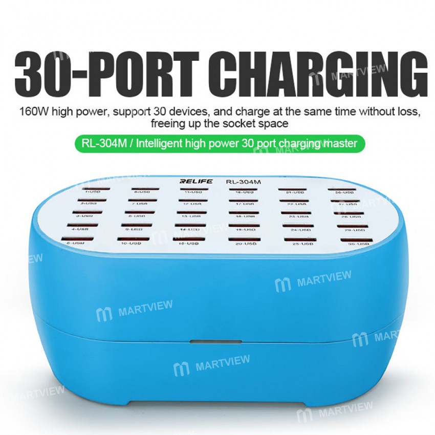 Relife RL-304M 160W High Power 30-Ports Smart USB Charger Supports for Mobile Phone Tablet