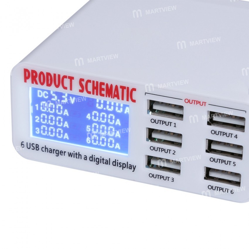 Multi-function 9A 5V 100-240V 6 Port USB Fast Charger Quick Charging Station With LCD Display for iP