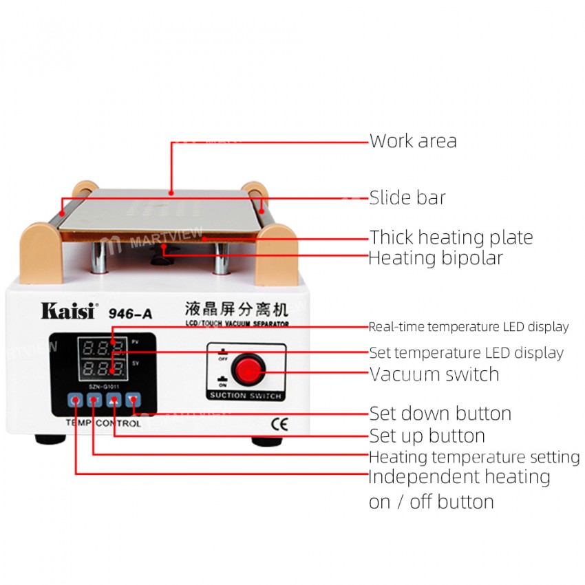 Kaisi 946A LCD Touch Screen Separator Built-in Vacuum Pump Suitable for Mobile Phone Screens Below 7