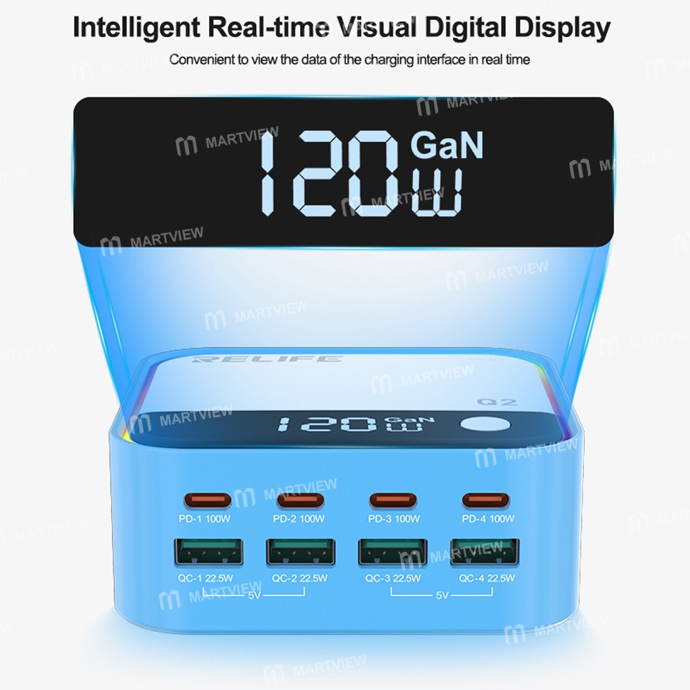 relife q2-120w-8-ports-desktop-charger-with-pd100w-charging-rgb-atmosphere-lighting-13