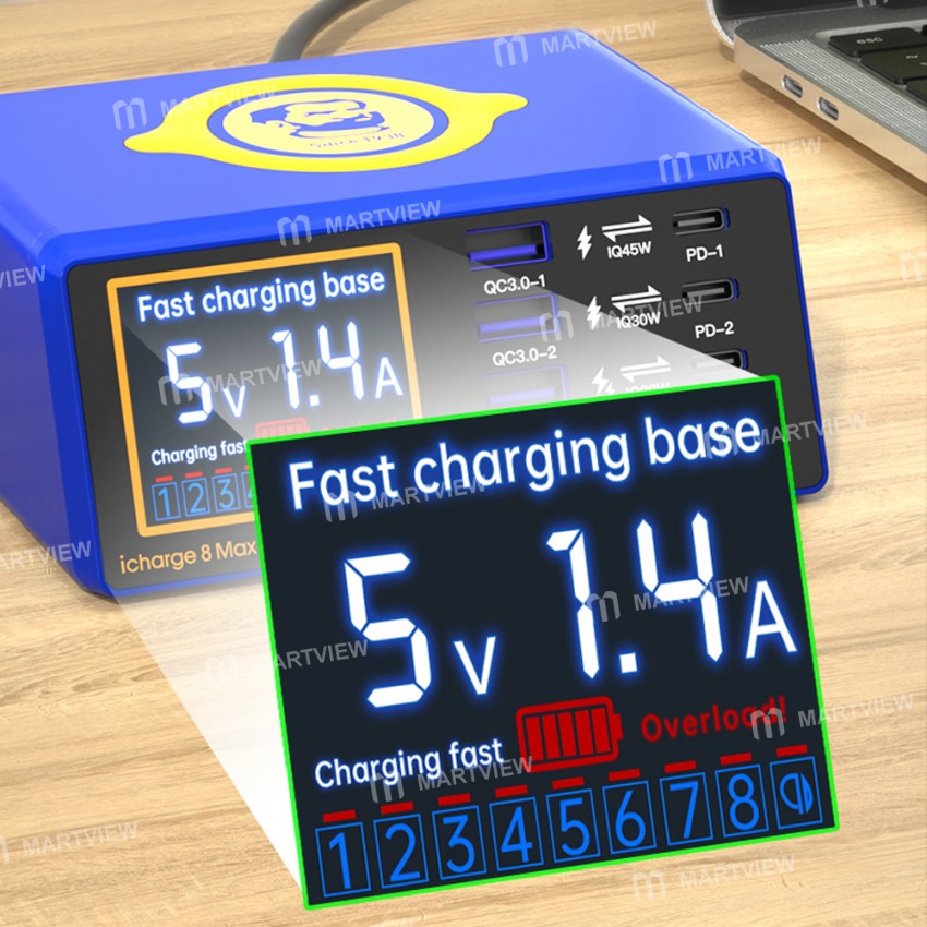 Mechanic iCharge 8Max 8-Port QC 3.0 Wireless Intelligent Super Fast Charge Station with LCD Display