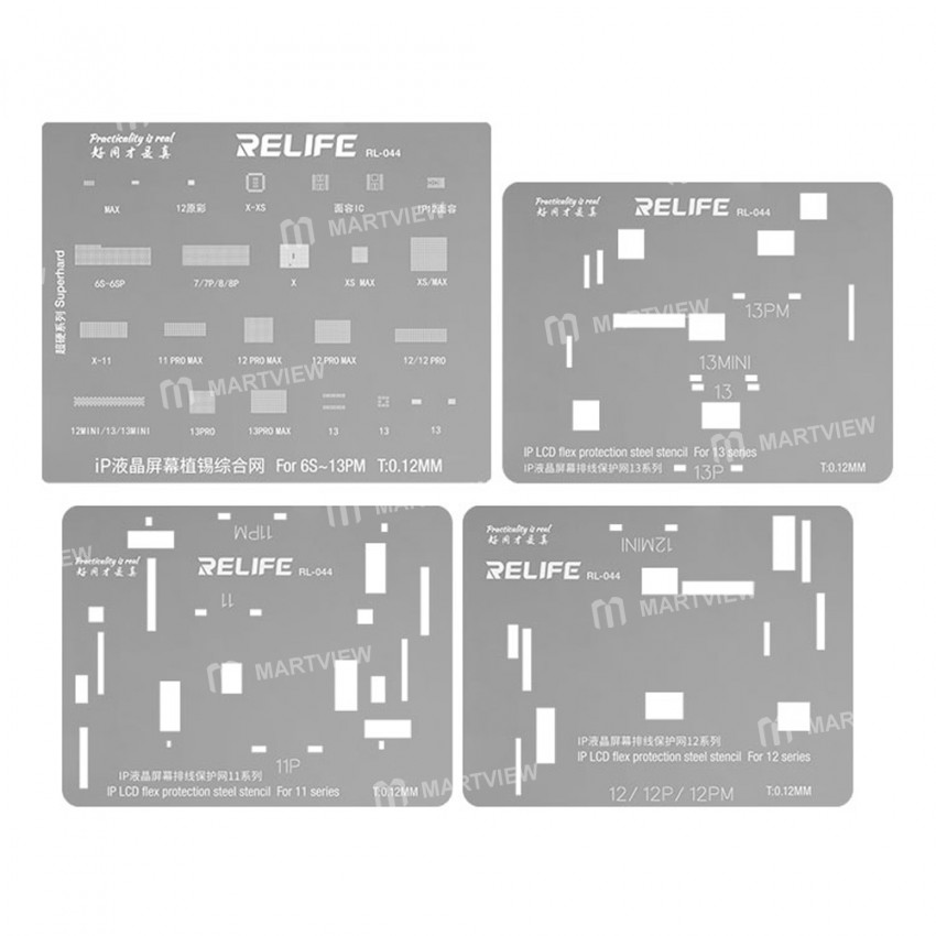 Relife RL-044 4-in-1 IP LCD Screen IC Tin Planting & Flex Cable Protection Repair Steel Stencil Set