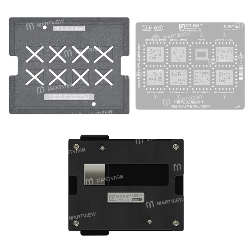 amaoe u-mixu3-qualcomm-snapdragon-mediatek-cpu-mixed-bga-reballing-stencil-platform-set-1